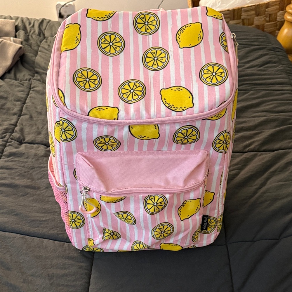 Pink Lemon Print Backpack Cooler